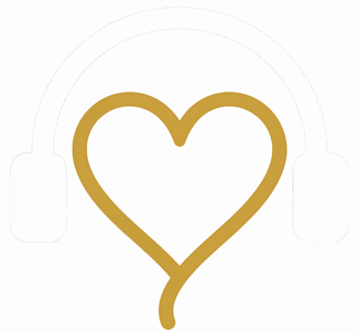 Icoon met witte koptelefoon van het bedrijf waar je liedjes kan laten maken genaamd Muziek van Mij